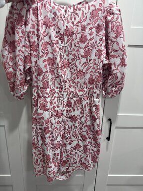 Premier Amour Pink Floral Dress Size 18 Puff Sleeve Ruffle Mini
